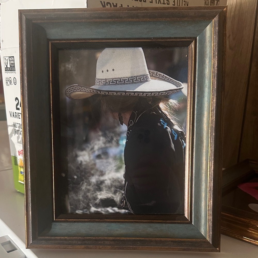8 x 10 Cowgirl photography w Rustic Brown and Blue Picture Frame